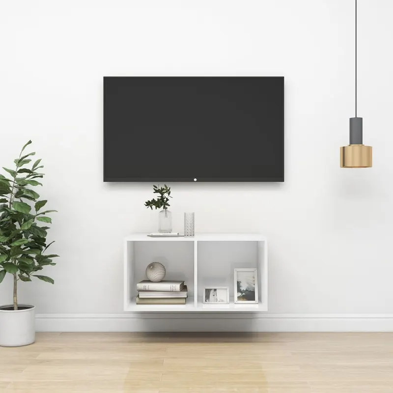 dulap tv montat pe perete, alb, 37x37x72 cm, lemn prelucrat