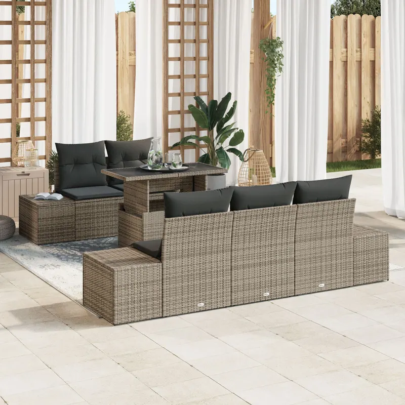 set de canapea de gradina , 6 piese, cu perne, gri, din poliratan