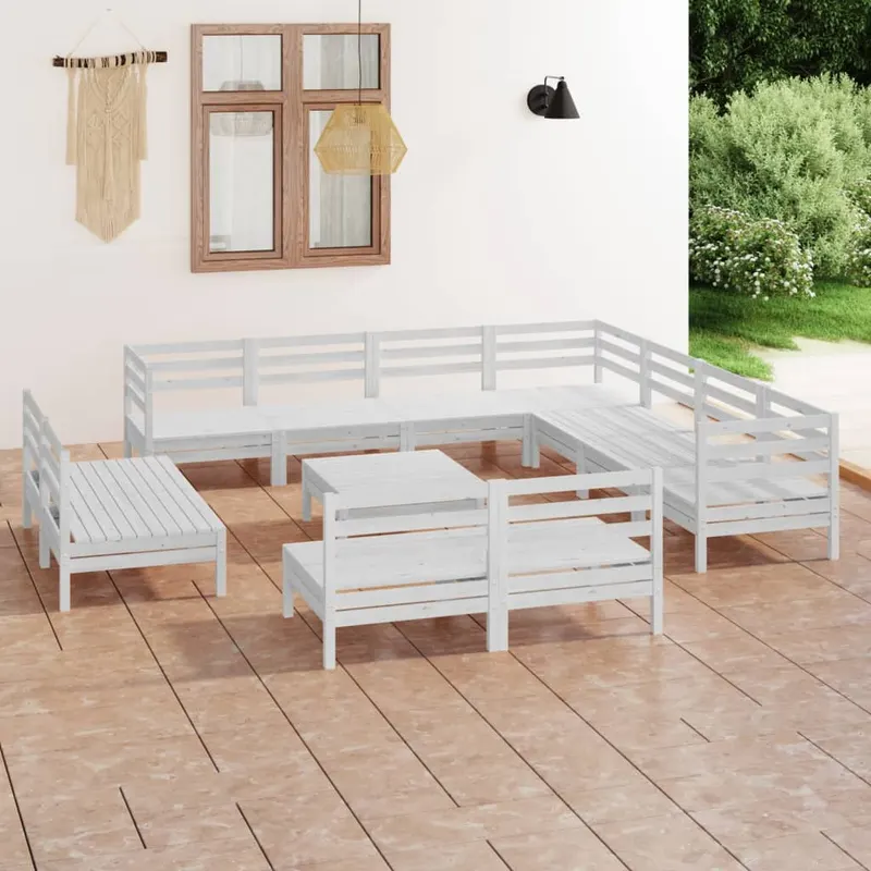 set mobilier de gradina, 12 piese, alb, lemn masiv de pin