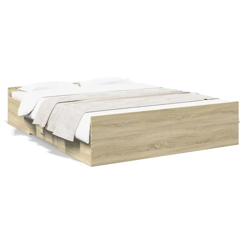 cadru de pat cu sertare stejar sonoma 140x200 cm lemn prelucrat