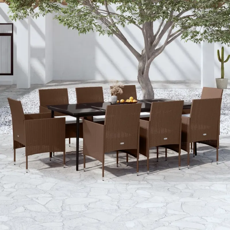 set mobilier de gradina cu perne, 9 piese, maro si negru