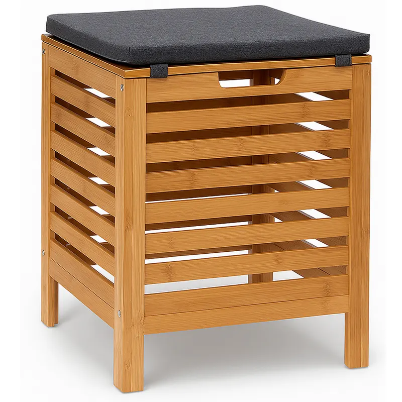 Taburet multifunctional 5Five Sicela, spatiu depozitare, bambus, 35x35x49 cm, bej