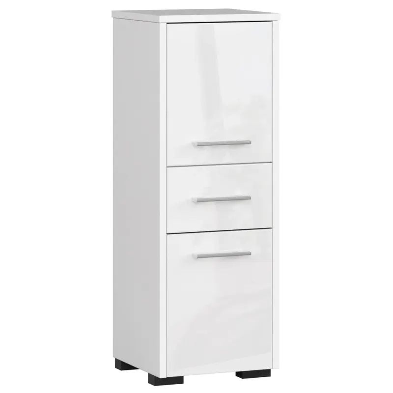 Dulap de baie tip baza, cu 2 usi si sertar, PAL 16 mm, 30x30x85 cm, alb lucios