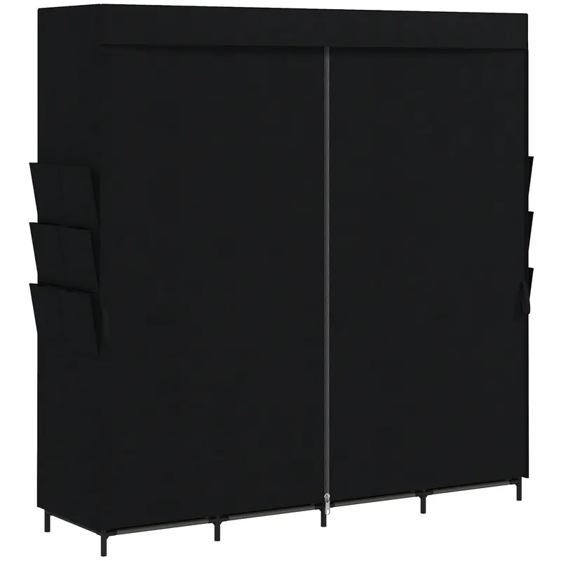 HOMCOM Dulap Textil Compact cu 5 Bare, 4 Rafturi, 6 Buzunare Laterale, Uși Antipraf cu Fermoar, Negru