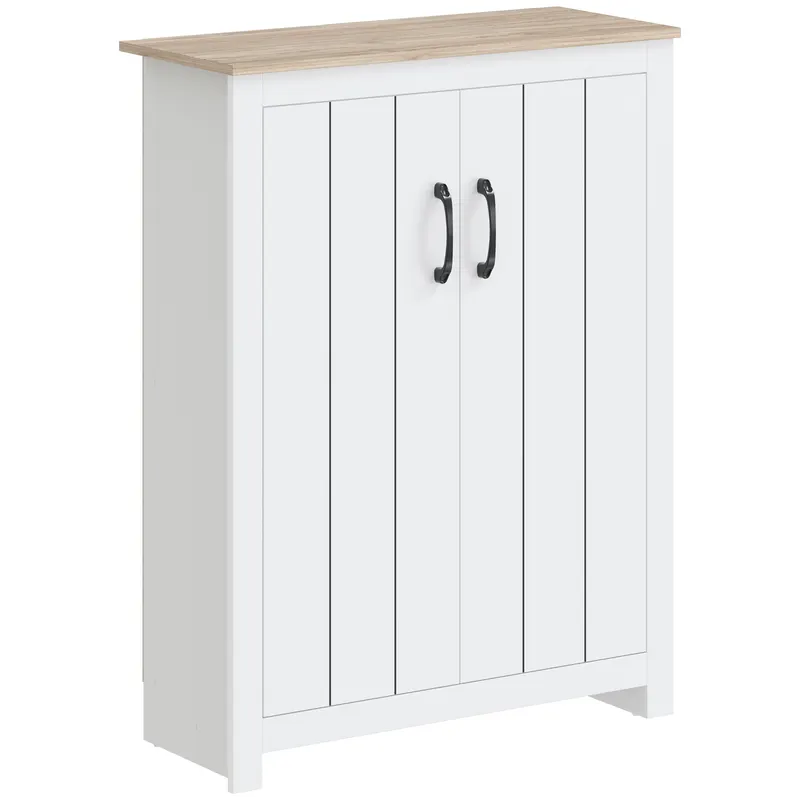 HOMCOM Dulap pentru pantofi 4 niveluri 12 perechi Dulap pentru pantofi 2 uși și rafturi reglabile 80x32,8x105cm Stejar și Alb